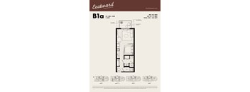 A floor plan for a 1 bedroom apartment with a total area of 500-550 sqft.