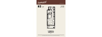 A floor plan for a 1 bedroom apartment at Eastward.