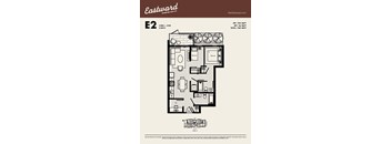 A floor plan for an Eastward apartment shows a 2 bedroom, 2 bathroom layout with a total area of 760 sqft.