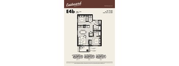 A floor plan for an Eastward rental unit E4b showing a 2 bedroom, 2 bathroom layout.