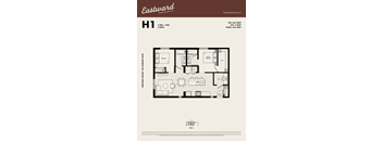 A floor plan for a 2 bedroom, 2 bathroom unit at Eastward.