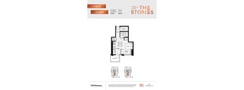 A floor plan for a studio apartment at South Station.