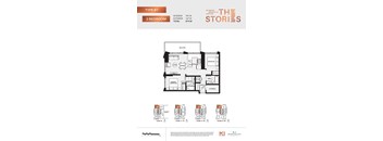 A floor plan for a Type B1 2 Bedroom apartment at South Station.
