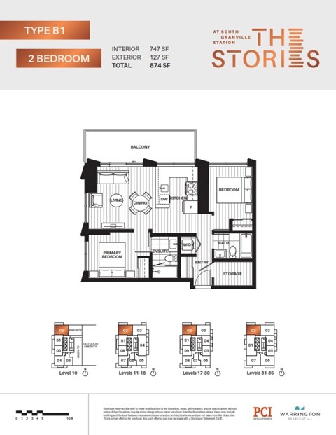 A floor plan for a Type B1 2 Bedroom apartment at South Station.