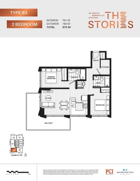 A floor plan for a Type B3 2 Bedroom apartment at South Station.