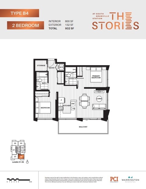 A floor plan for a Type B4 2 Bedroom apartment at South Station.