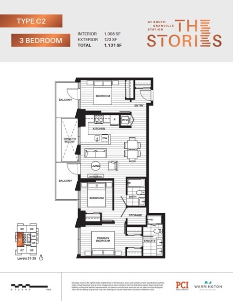 A floor plan for a Type C2 3 Bedroom apartment at South Station.