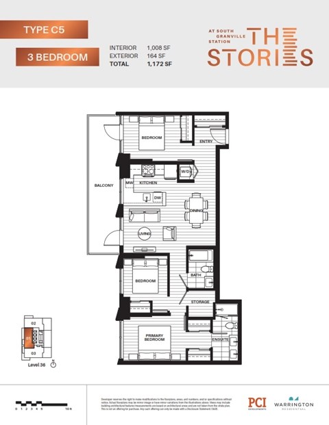A floor plan for a Type C5 3 Bedroom apartment at South Station.