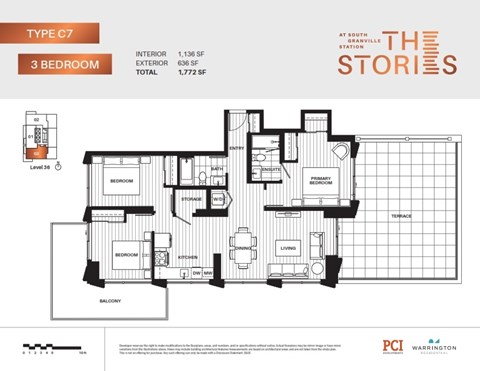 A floor plan for a Type C7 3 Bedroom property at South Granville Station.