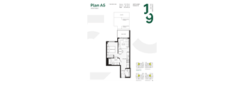 A floor plan for an adaptable living space with a kitchen, bathroom, and bedroom.