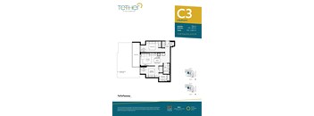 A floor plan for a 2 bedroom apartment at Tether at King George Hotel.