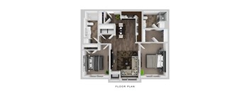 A floor plan of a house with a living room, kitchen, dining room, and bedrooms.