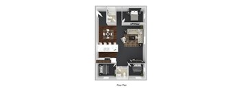 A floor plan of a house showing a kitchen, living room, dining room, and bedrooms.