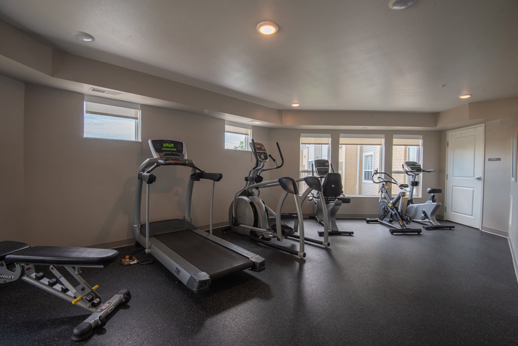 A spacious home gym with a treadmill, elliptical machines, and other exercise equipment.