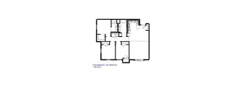 A black and white image of a floor plan for a 1195 square foot property with three bedrooms and two bathrooms.