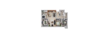 A 3D floor plan of a house showing the layout of the rooms.