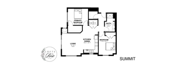 a floor plan of a house with a bedroom and a living room