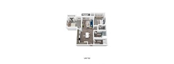 a stylized 3d floor plan of a unit with a bedroom and living room
