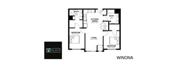 a floor plan of a house with a bedroom and a living room