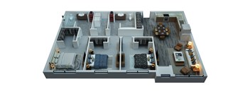 a 3d rendering of a floor plan with a bedroom and living room