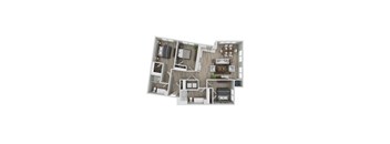A 3D rendered image of a house layout.