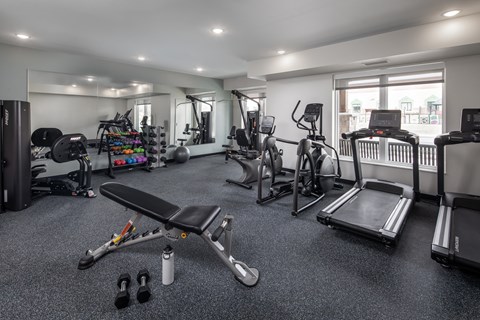A well-equipped home gym with various exercise machines and equipment.