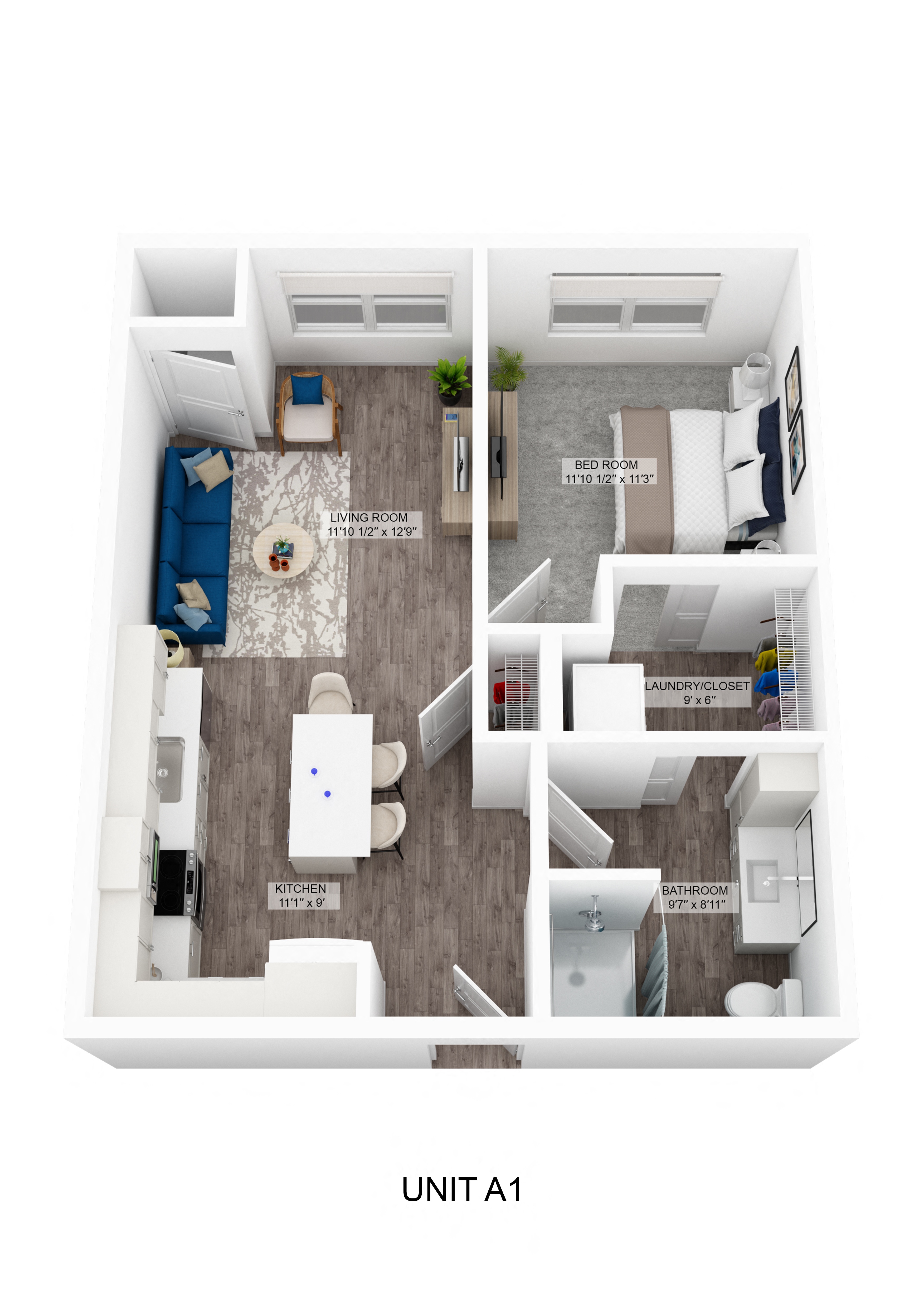 a 1 bedroom unit a floor plan  unit a