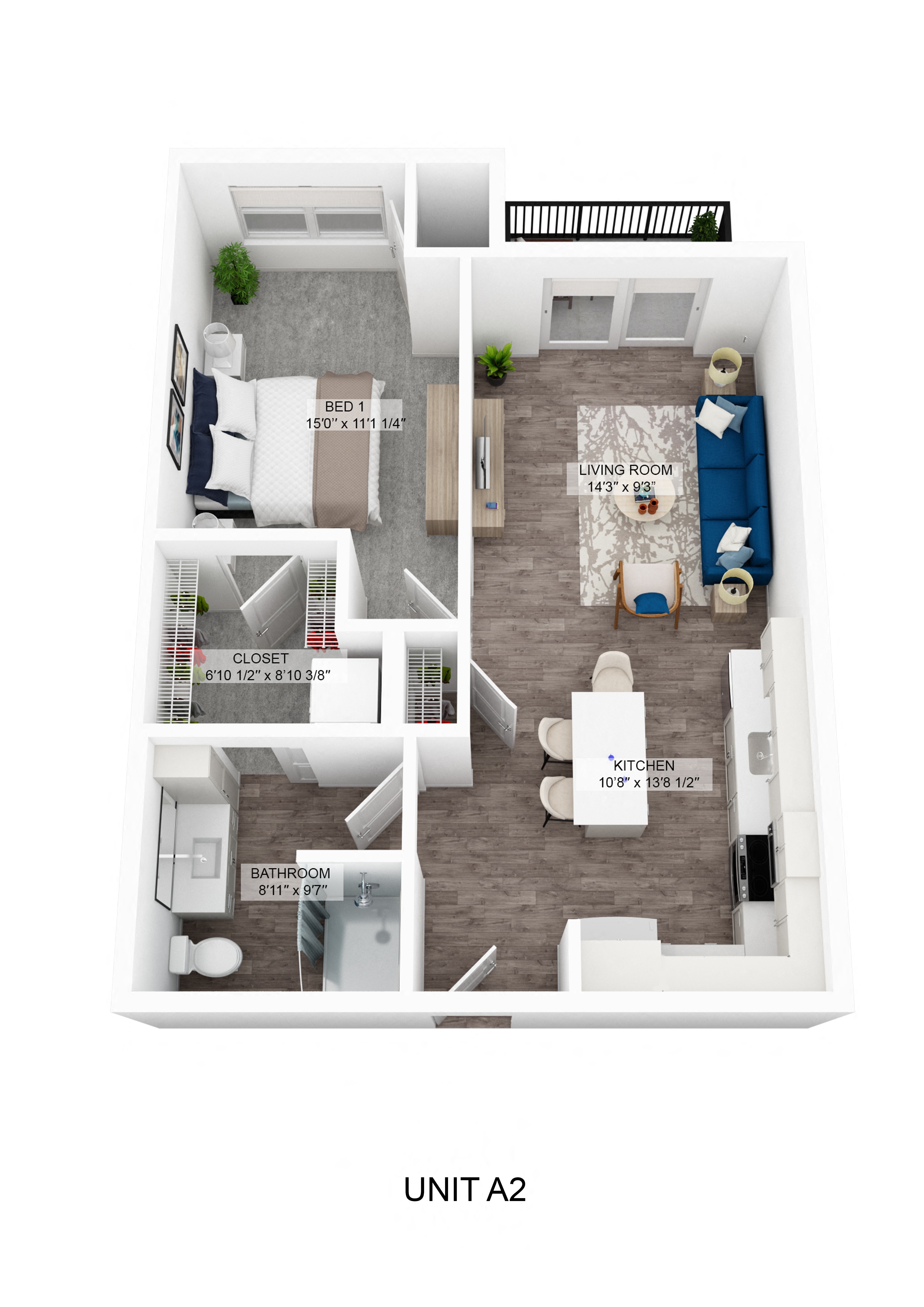 a 1 bedroom unit a floor plan  unit a2