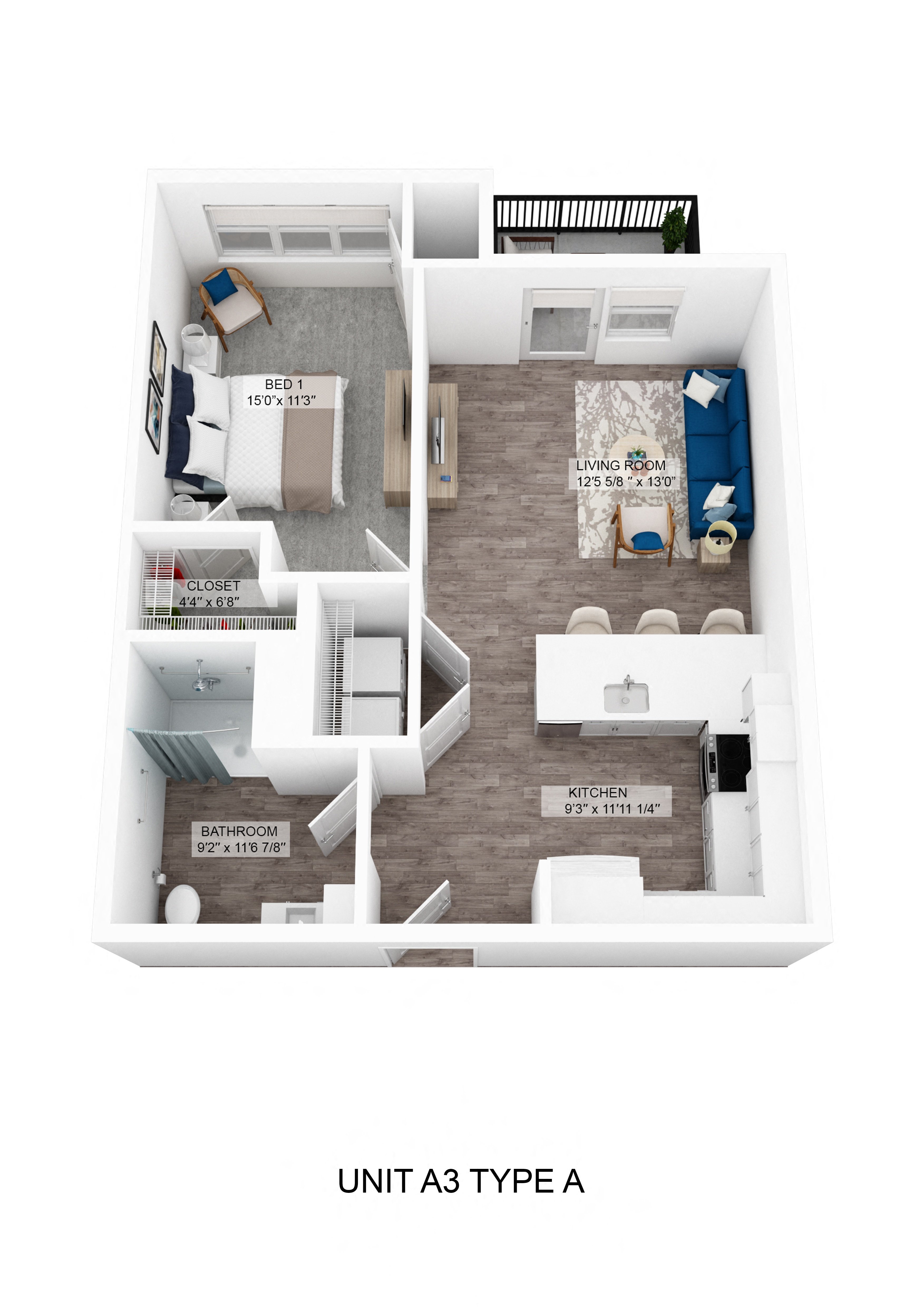 a 1 bedroom unit as type a floor plan
