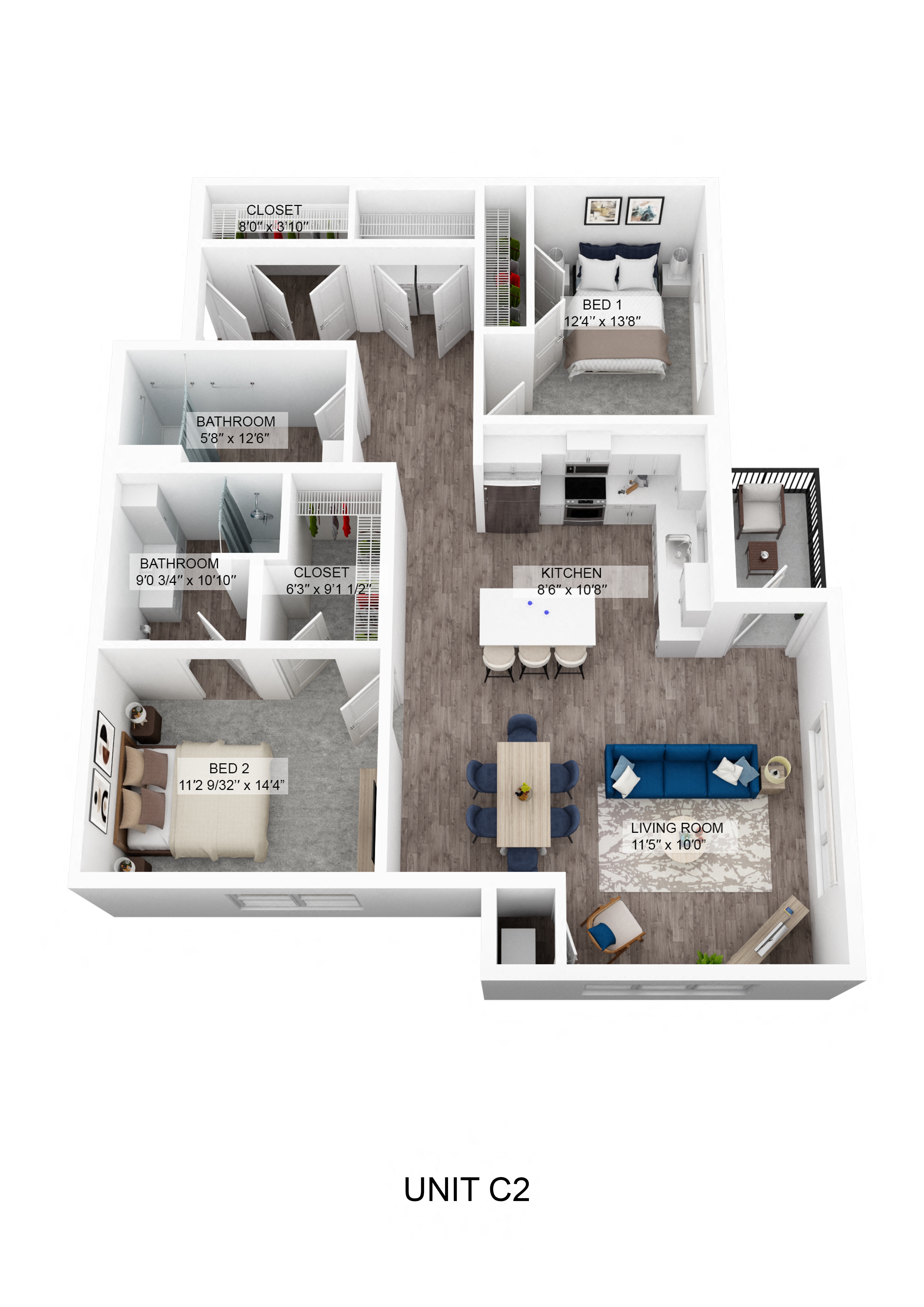 a floor plan of unit 2 of the unit 42 apartments