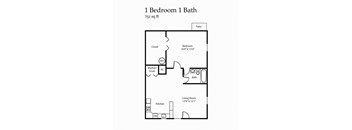 floor plan of the 1 bedroom 1 bath floor plan at the crossings at white rock