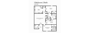 floor plan of the 3 bedroom 2 bath floor plan at the crossings at white rock