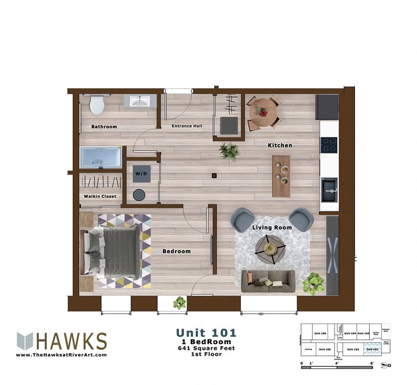 101-1 Bed 1 Bath Ground Floor ADA