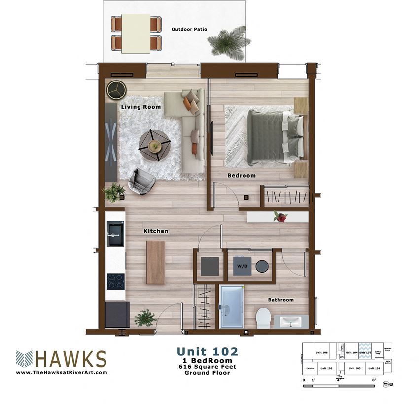 102-1 Bed 1 Bath Ground Floor