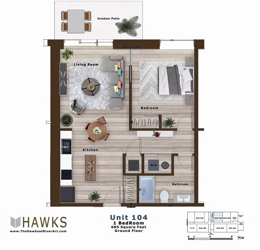 104-1 Bed 1 Bath Ground Floor