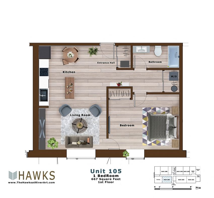 105-1 Bed 1 Bath Ground Floor
