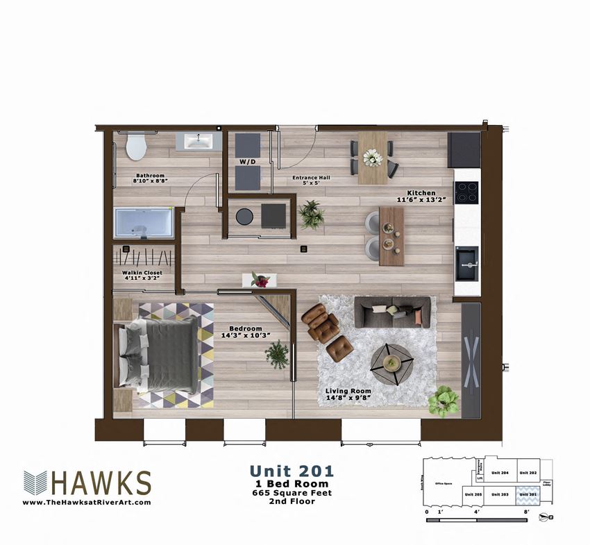 201-1 Bed 1 Bath 2nd Floor