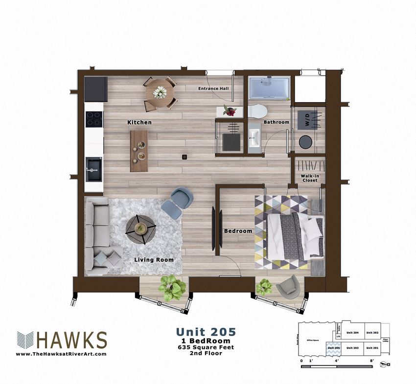 205-1 Bed 1 Bath 2nd Floor