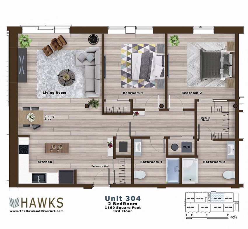 304-2 Bed 2 Bath 3rd Floor