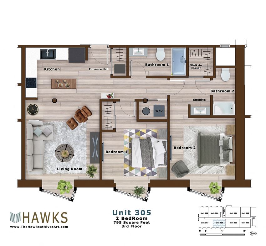 305-2 Bed 2 Bath 3rd Floor