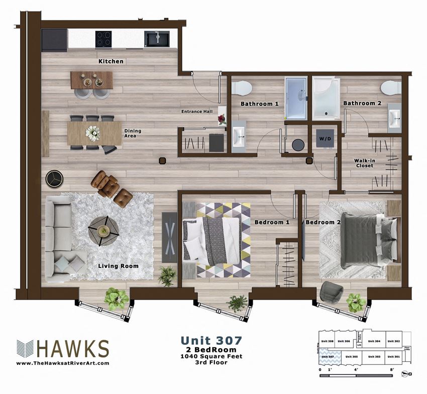 307-2 Bed 2 Bath 3rd Floor