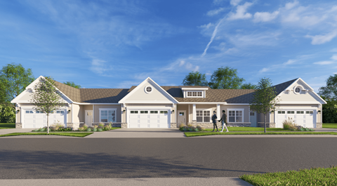 A two-story house with a garage and a driveway.