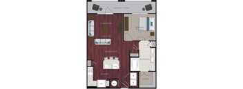 A floor plan of a house showing a living room, dining room, kitchen, and bathroom.