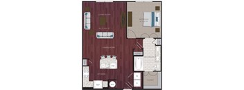 A floor plan of a house with a living room, dining room, kitchen, and bathroom.