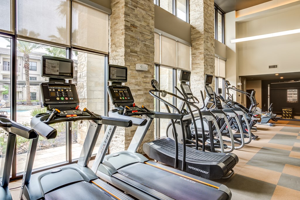 a row of cardio equipment in the gym at the monarchs