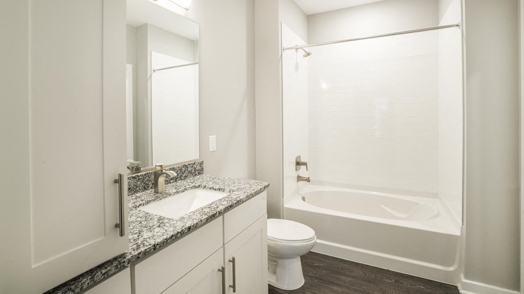 a bathroom with a sink and a toilet and a shower