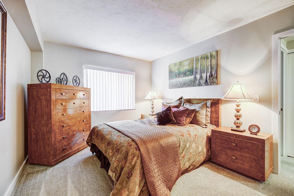 a bedroom with a bed and a dresser