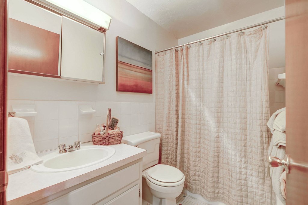 a bathroom with a shower and a sink and a toilet