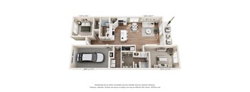 A floor plan of a two-bedroom apartment with dimensions and a disclaimer.