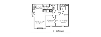A black and white image of a floor plan for a C - Jefferson apartment.